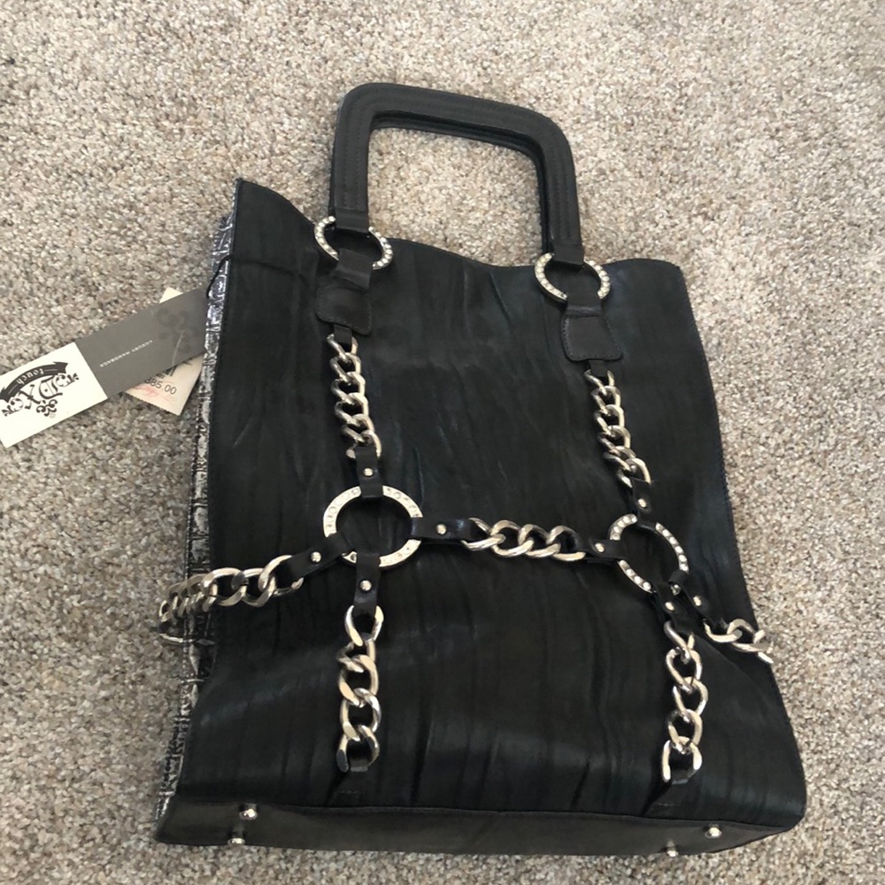 Black and silver metallic handbag